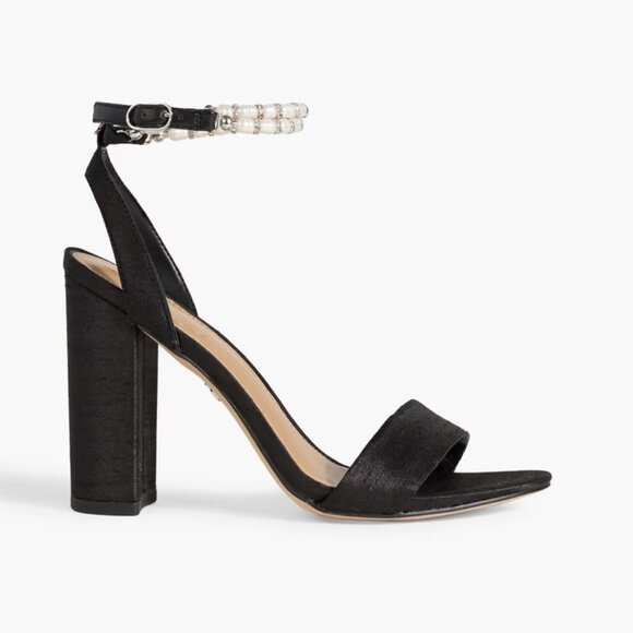 SAM EDELMAN Yanelli Pearl Embellished Satin Sandals in Black Satin Size US 5.5 - Picture 3 of 8